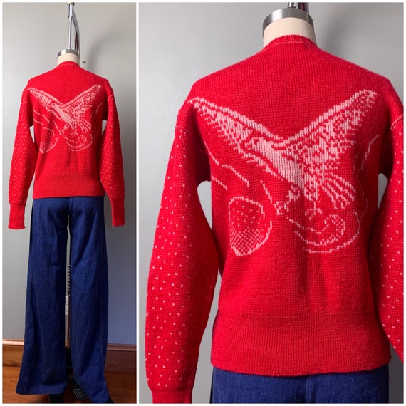 Vintage 1950's Puritan Bird Sweater/50s Red and W… - image 4
