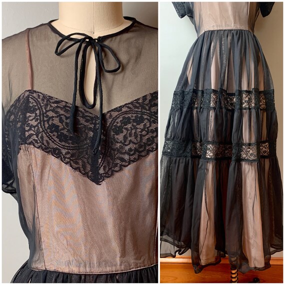 Vintage 1940's Party Lines dress/40s sheer black … - image 6