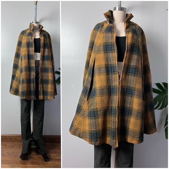 Vintage 60s Wool Plaid Cape/1960's Country Place … - image 2