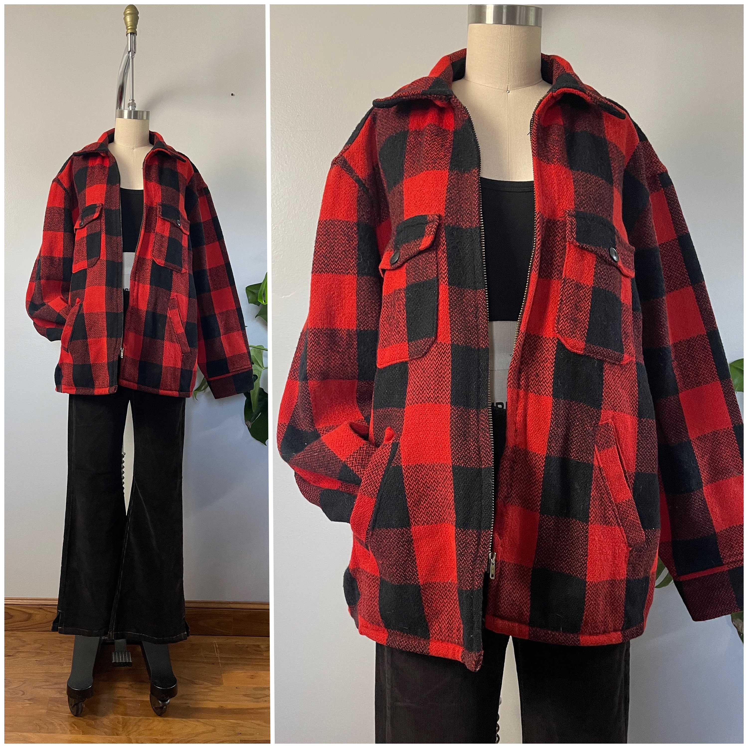 1950s Men’s Ties, Bow Ties – Vintage, Skinny, Knit Vintage 50S Wool Plaid Jacket1950s Melton Outerwear Zip Front Buffalo CoatOutdoor Fall Winter ShacketSize M-L $145.00 AT vintagedancer.com