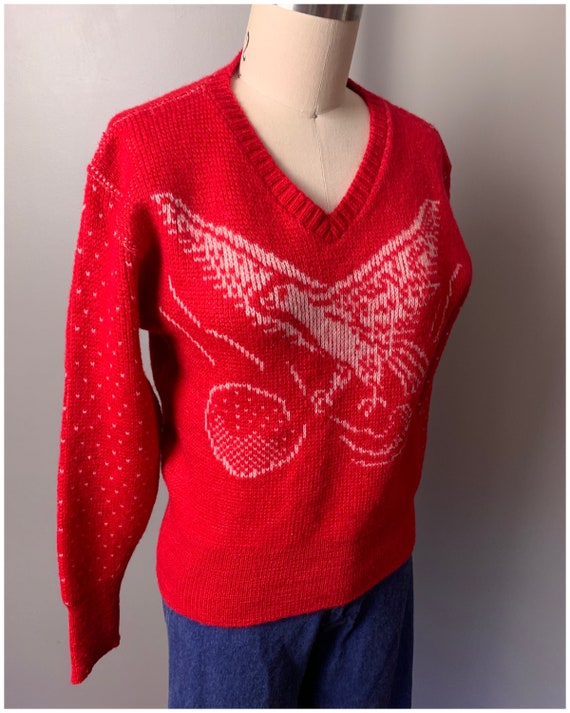Vintage 1950's Puritan Bird Sweater/50s Red and W… - image 6