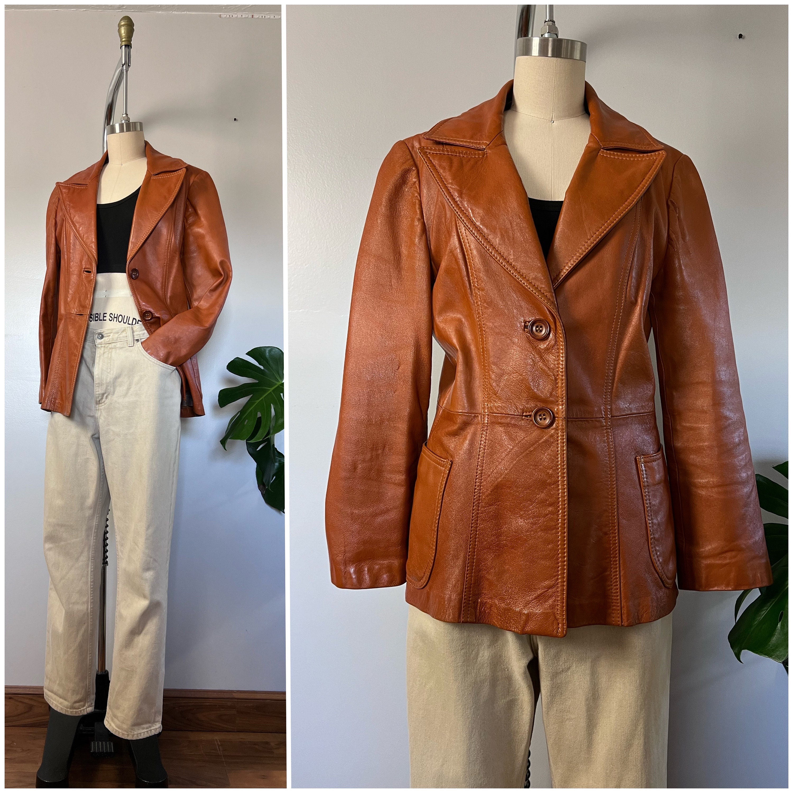 Leather Etsy Cognac Coat -