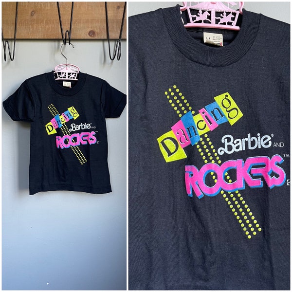 Vintage 80s Kids Barbie T-Shirt 1980's Screen Stars Dancing Barbie and the Rockers Single Stitch Tee Barbie Toddler Gift Size 2T-4T