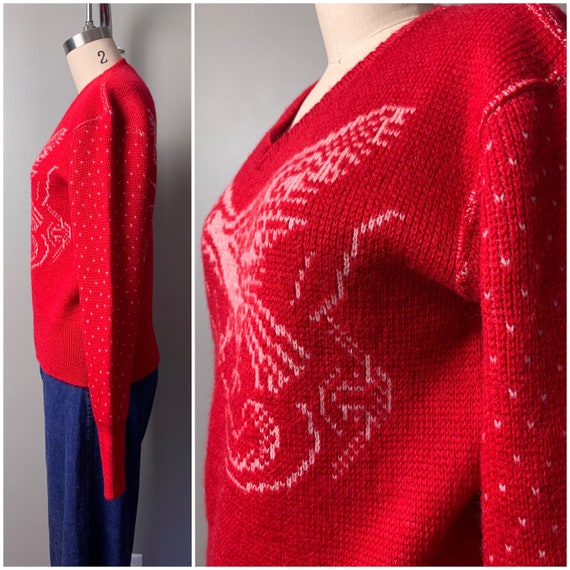 Vintage 1950's Puritan Bird Sweater/50s Red and W… - image 3