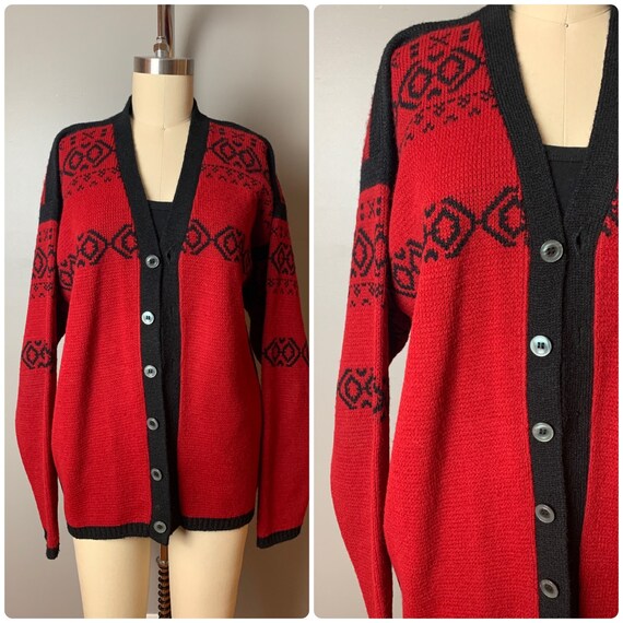 60s Arrow Ski Lodge cardigan//1960s Arrow red and