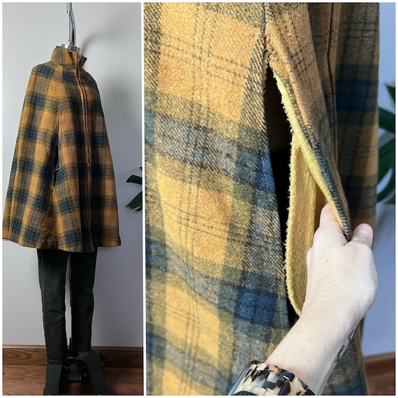 Vintage 60s Wool Plaid Cape/1960's Country Place … - image 8