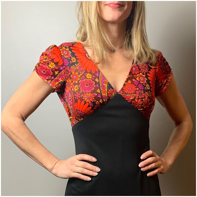 womens size XS 70s tie back maxi dress1970/'s summer orang floral tulip sleeve long dress tie back