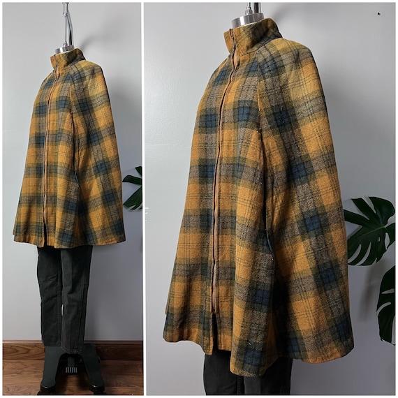 Vintage 60s Wool Plaid Cape/1960's Country Place … - image 4