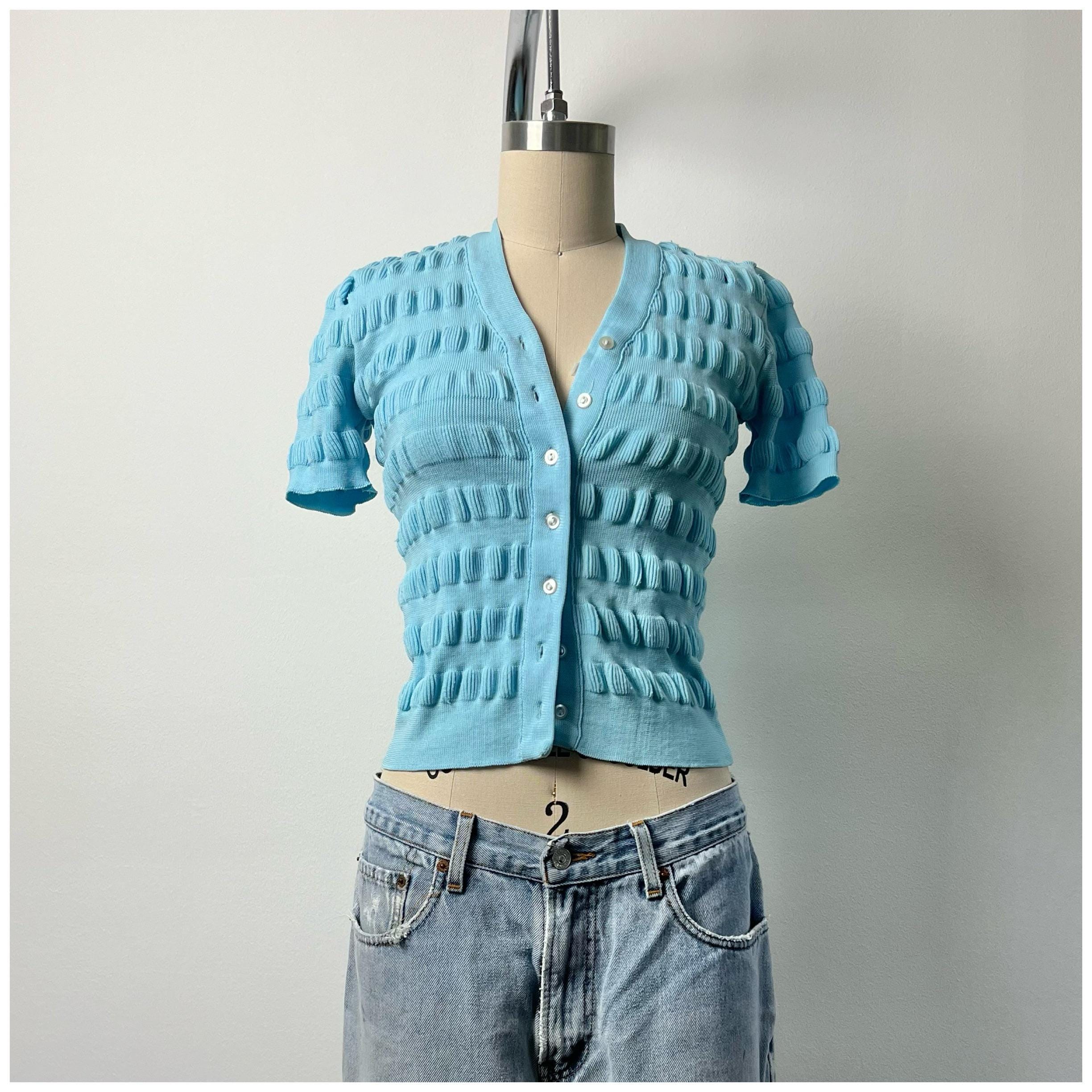 とり　453520 Vintage 60s Knit Top: Textured Short Sleeve Cardigan - Size XS - Etsy