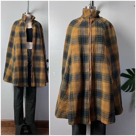 Vintage 60s Wool Plaid Cape/1960's Country Place … - image 1