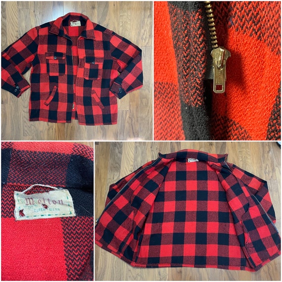 Vintage 50s Wool Plaid Jacket/1950's Melton Outer… - image 10