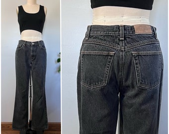 Vintage 90s Faded Black Jeans/1990's Ann Taylor Loft Black Cotton Denim Straight Leg Mid Rise Jeans/Size S 28" Waist 30" Inseam