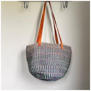 Handwoven Sisal Net Mesh Tote Bag Leather Straps - Brown Summer Beach Backpack Summer Leather Tote Bag for Women, Straw Beach Shoulder Bag  main image 4