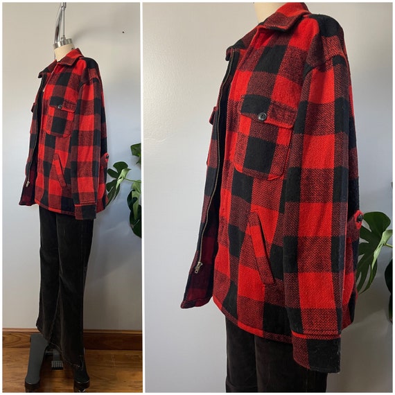 Vintage 50s Wool Plaid Jacket/1950's Melton Outer… - image 3