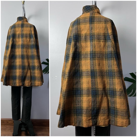 Vintage 60s Wool Plaid Cape/1960's Country Place … - image 7