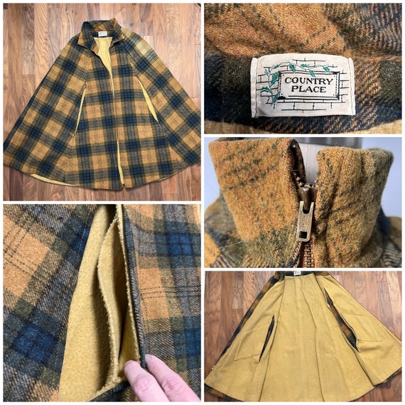 Vintage 60s Wool Plaid Cape/1960's Country Place … - image 10