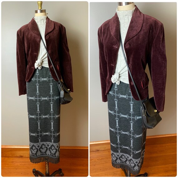 90s knit maxi skirt//1990s equestrian dark gray an