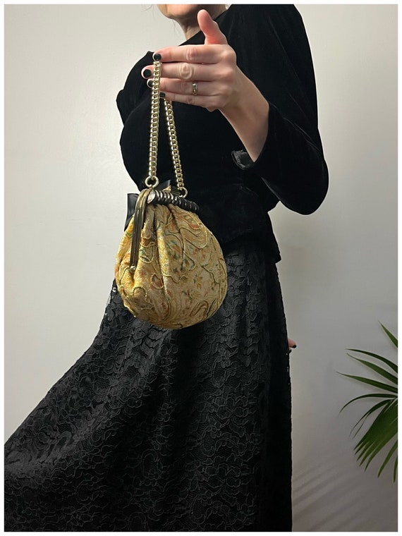 Vintage 50s Sparkly Gold Fabric Handbag/1950's 60… - image 6