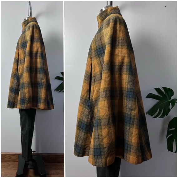 Vintage 60s Wool Plaid Cape/1960's Country Place … - image 5