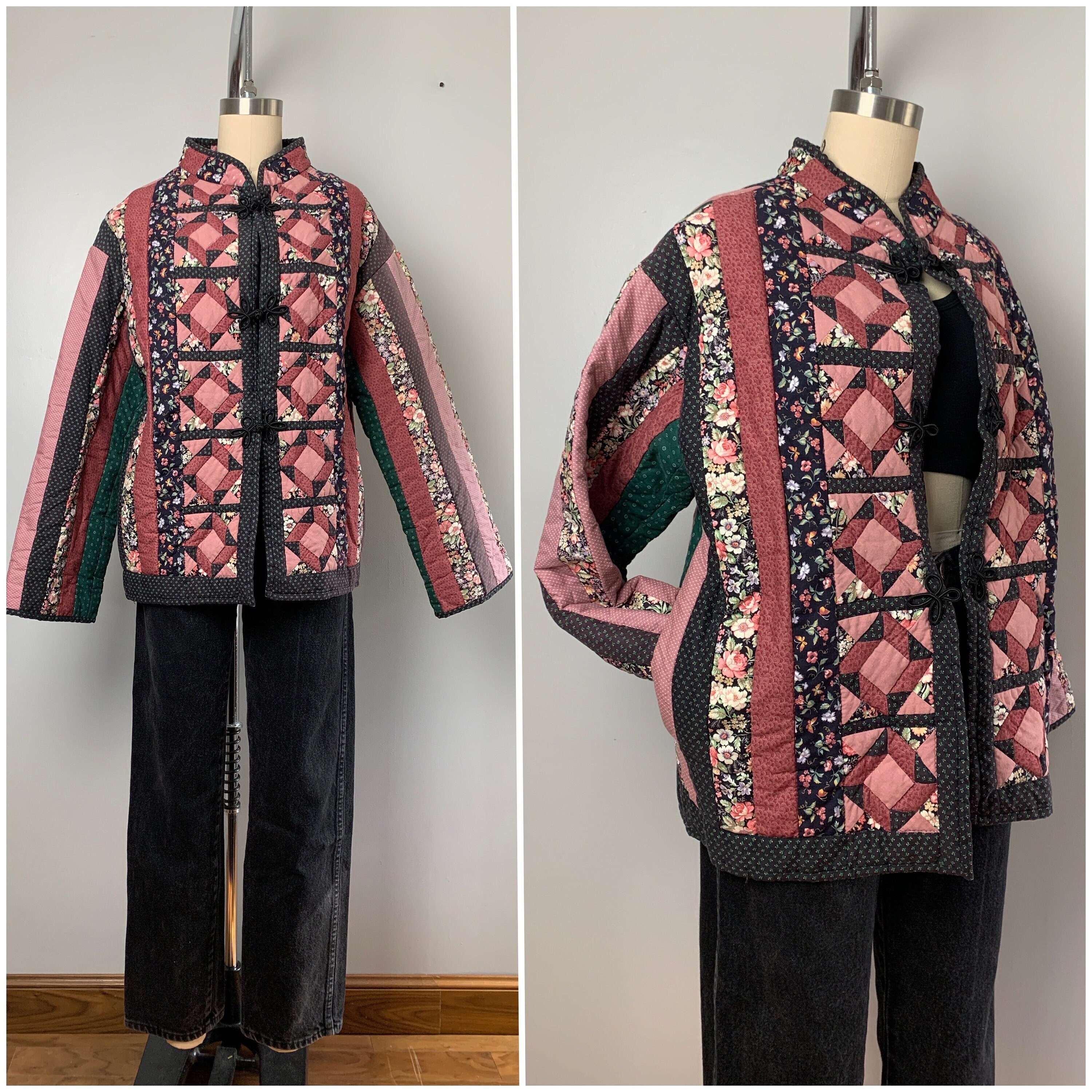 Vintage 80s Patchwork Quilted Jacket/1980's Ditzy Floral