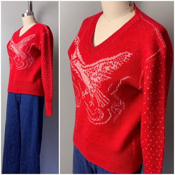 Vintage 1950's Puritan Bird Sweater/50s Red and W… - image 2