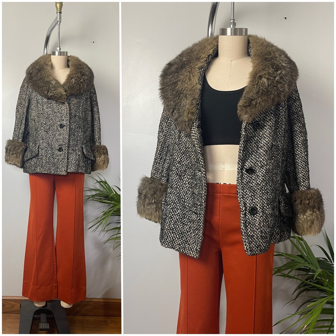 Vintage 60s Rabbit Fur Trimmed Wool Coat/1960's Grace Shop Pottsville ...