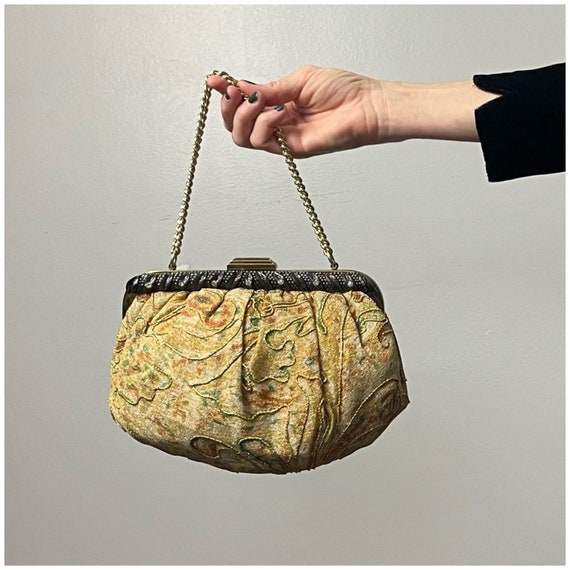 Vintage 50s Sparkly Gold Fabric Handbag/1950's 60… - image 3