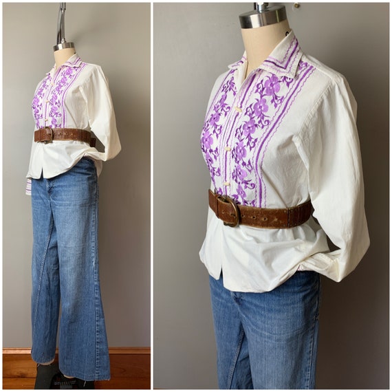 Vintage 1970's embroidered gauze top/70s hand sti… - image 5