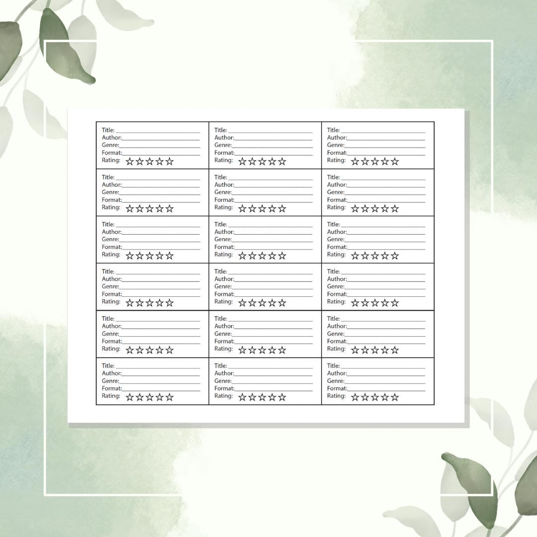 Book Ratings | Book Journal Print Out | Digital Download | Printable - Etsy