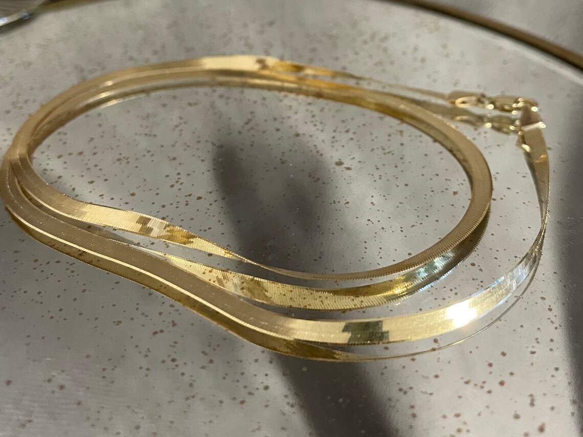 10k solid gold new 18 herringbone chain necklace in perfect Etsy