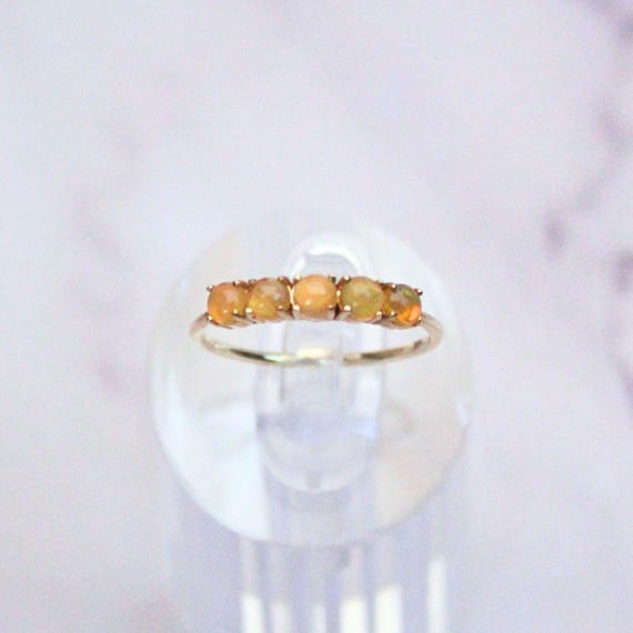 Vintage Fire Opal Ring: 14k Gold Stackable Band, Size 5
