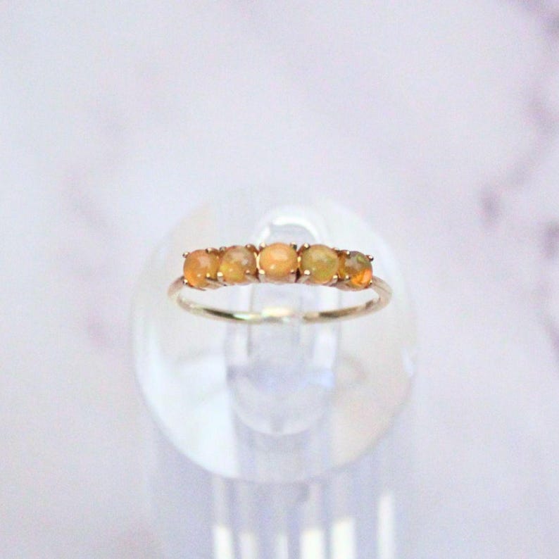 Vintage Fire Opal Ring: 14k Gold Stackable Band, Size 5 image 1