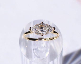 14k Solid Gold Freya Ring – 14k Hollow Band with 2ct Marquise Moissanite