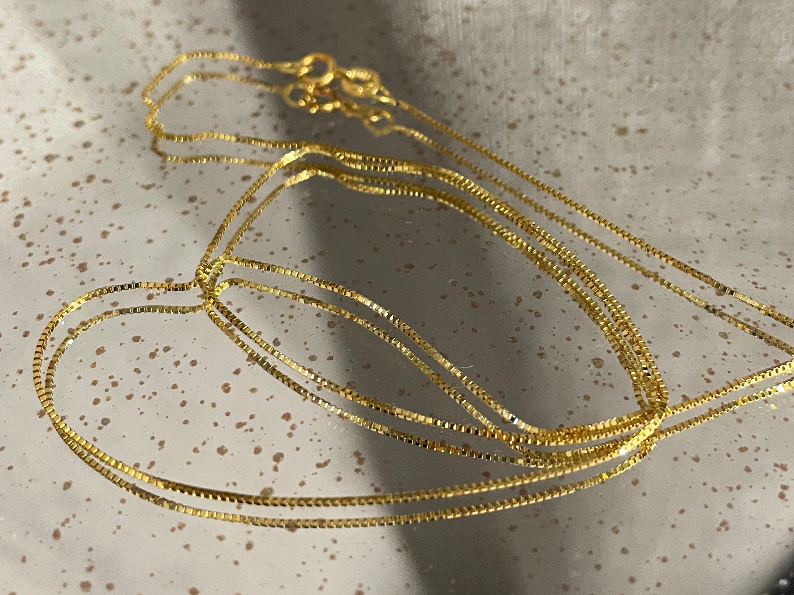 14k solid gold super fine and dainty box chain choker necklace | Etsy