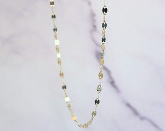 14K Solid Gold Disc Chain Sophie Necklace: Minimalist Sparkle Jewelry