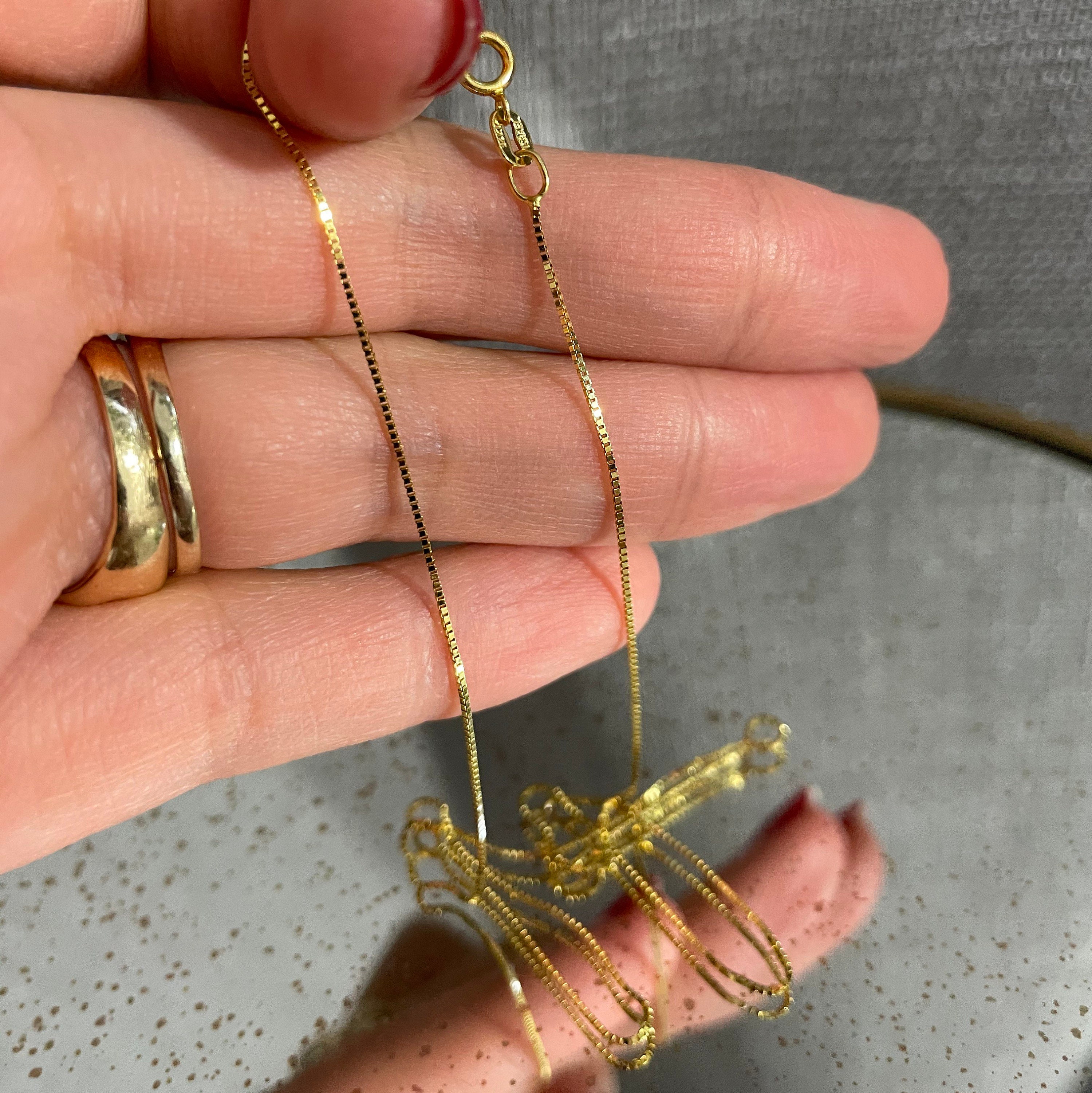 14k solid gold super fine and dainty box chain choker necklace | Etsy