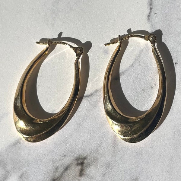 14k solid yellow gold designers twisting hoop earrings beautiful well made fine vintage jewelry