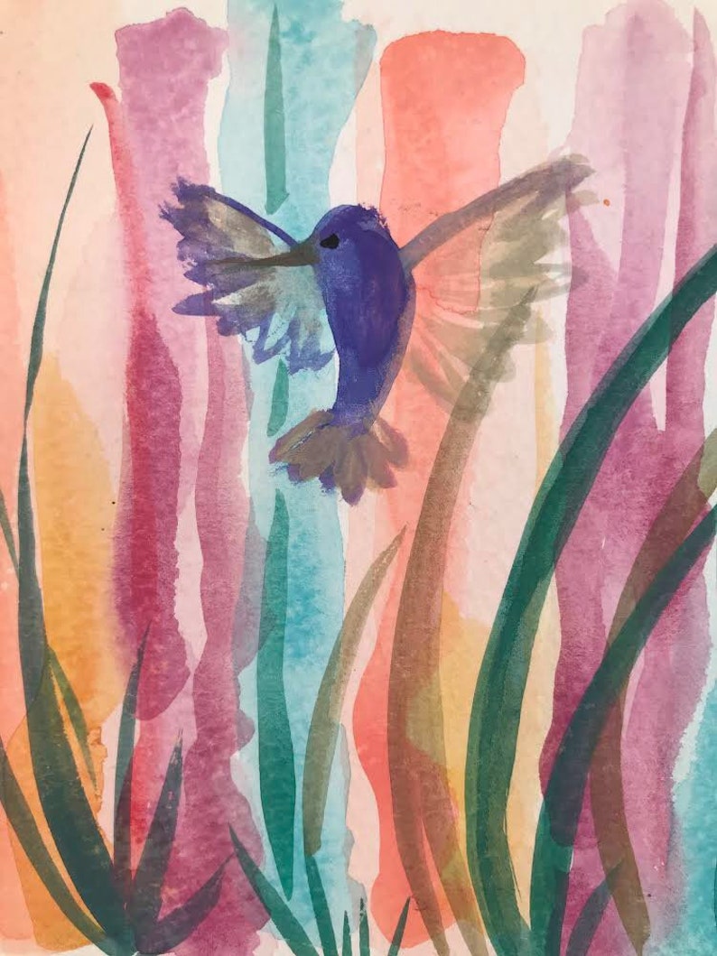 Download Watercolor Painting Gift For Her Pastel Hummingbird Gift Art Collectibles Painting Vadel Com