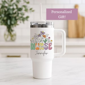 Personalized Pediatric Nurse Tumbler 40 oz, Cute Nurse Appreciation Gift, Custom Name Cup for Nurses, Nursing Student Graduation Gift