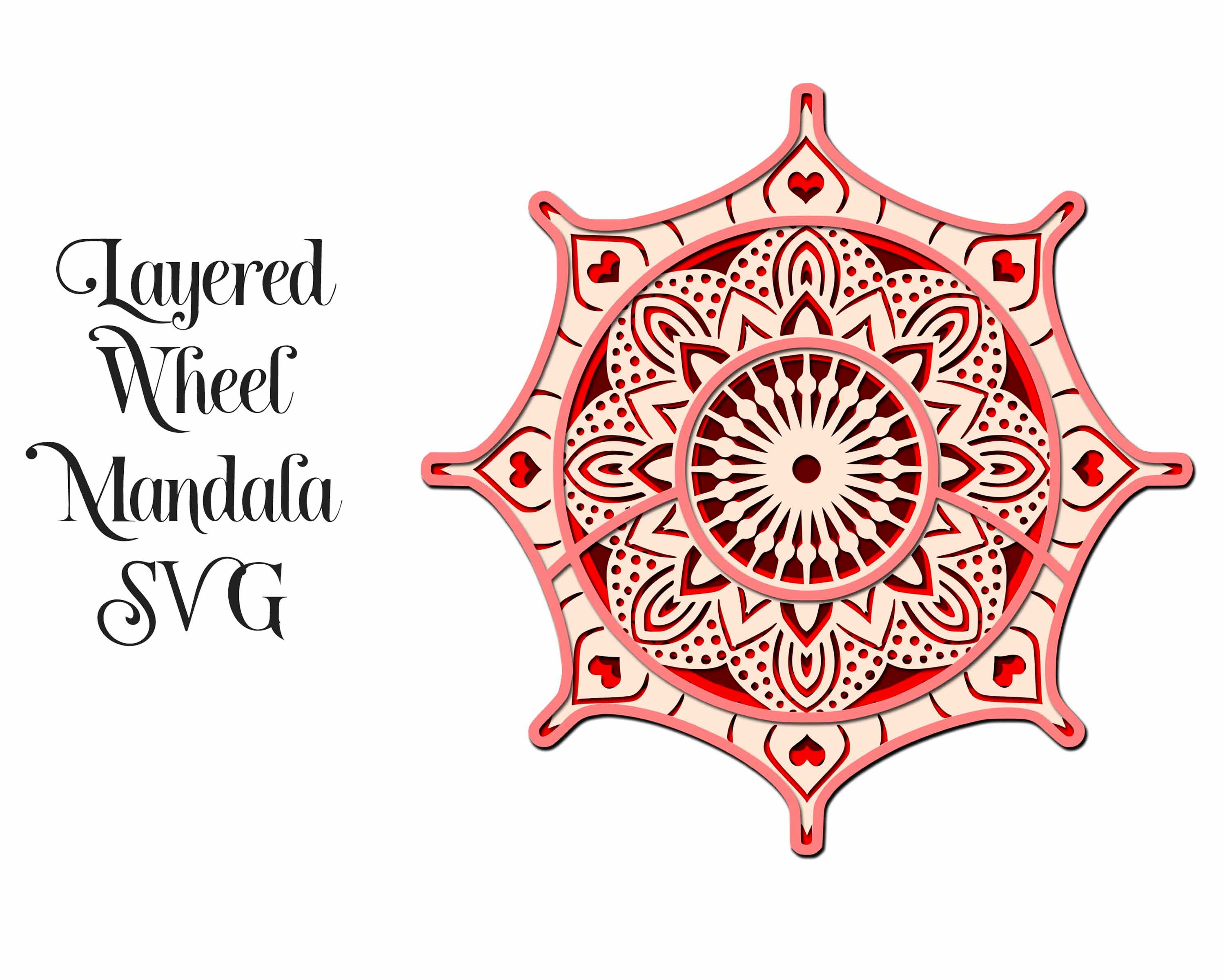Download Layered Mandala Wheel With Hearts 3d Layered Svg File 4 Etsy