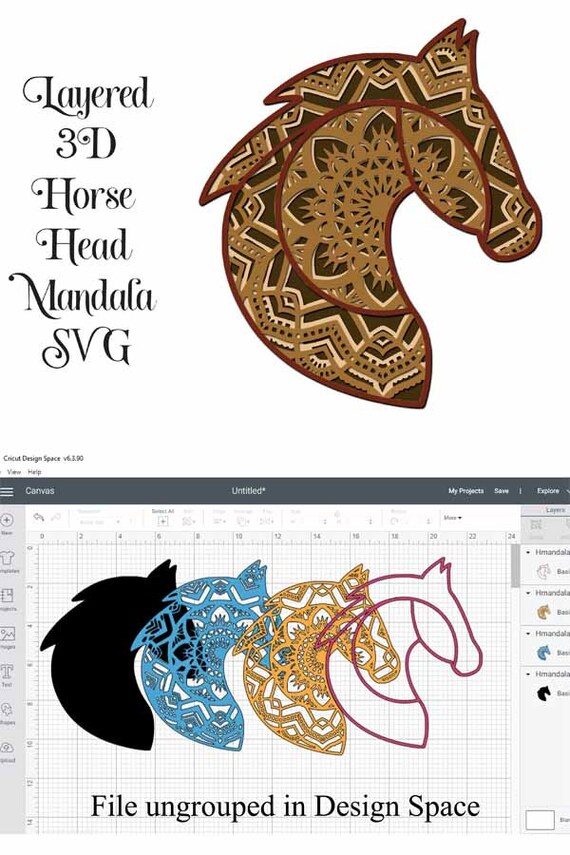 Download 3d Layered Horse Mandala Svg File Layered Cut File 4 Layers Etsy