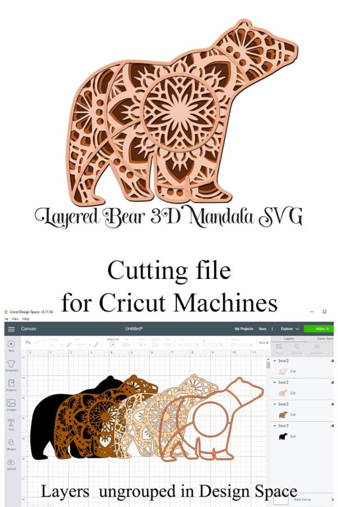 Download Bear Mandala SVG fichier 3D couches mama bear cut fichier ...