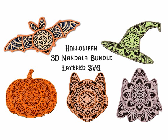 Download Halloween Svg Layered Mandala Bundle 5 Designs Bat Ghost Etsy