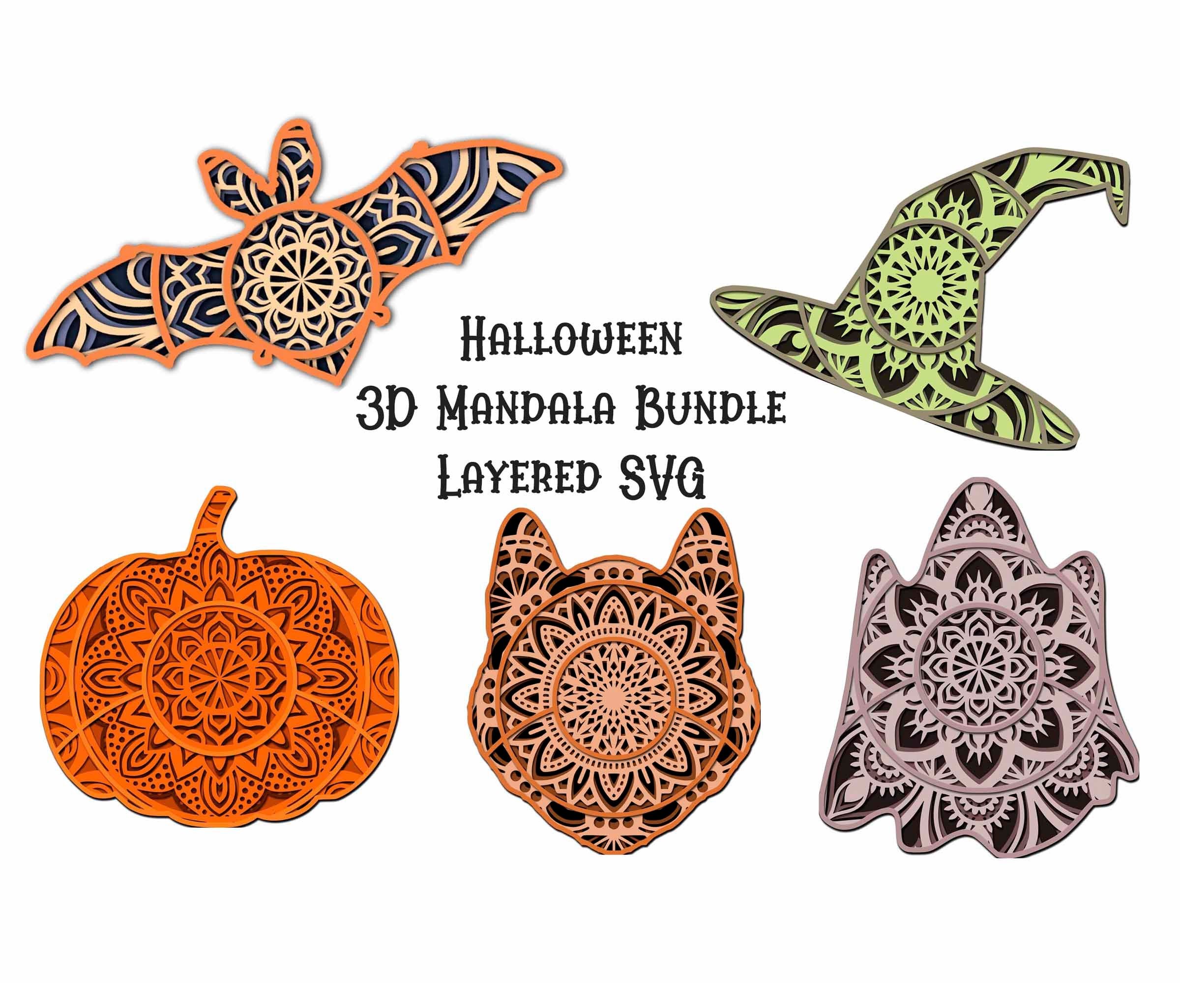 Download Halloween Svg Layered Mandala Bundle 5 Designs Bat Ghost Etsy