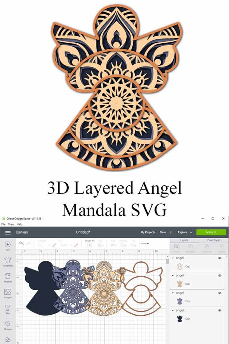 Angel SVG Layered Mandala for cutting machines 4 layers | Etsy