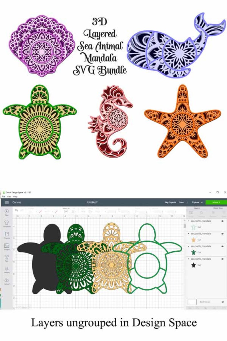 Download Sea Animal SVG Layered Mandala Bundle 5 designs Seahorse ...