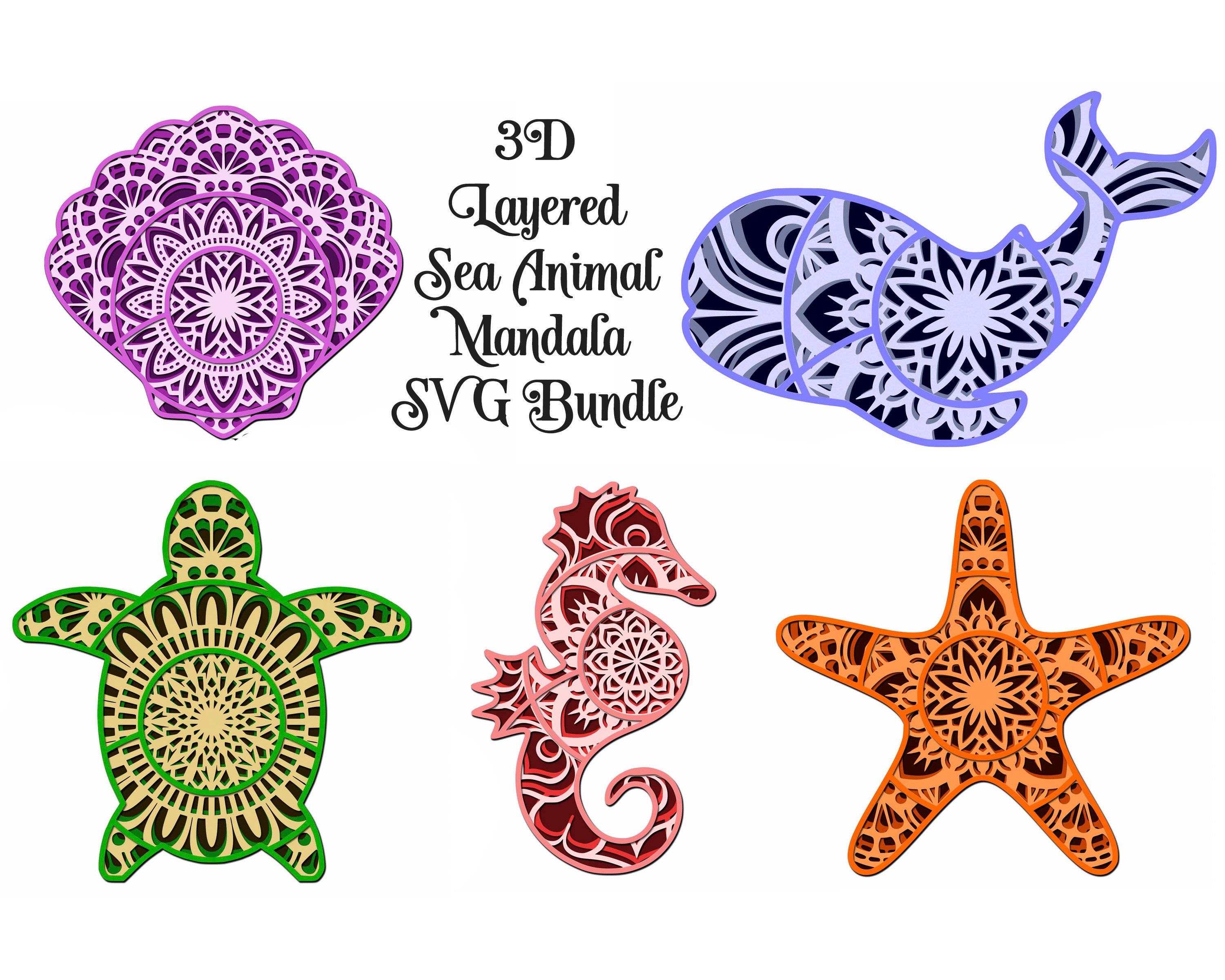 Sea Animal Svg Layered Mandala Bundle 5 Designs Seahorse Etsy