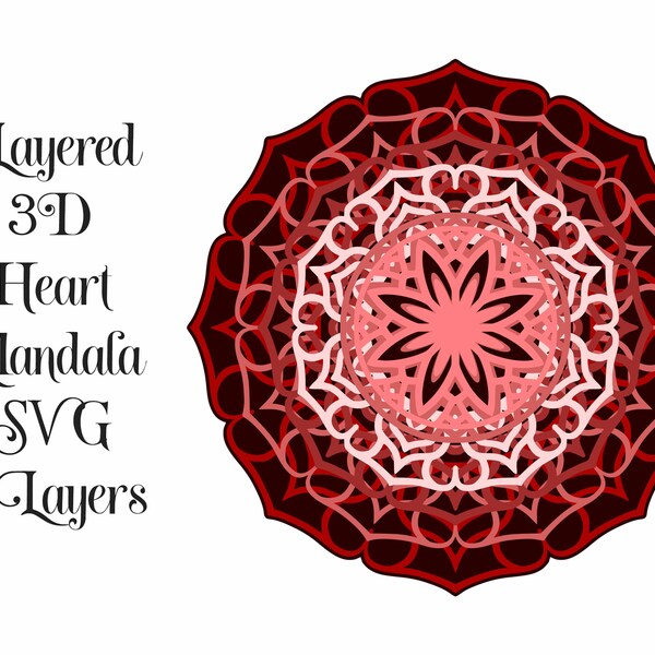 Layered Mandala with Hearts 3D Layered SVG file, 7 layers for Cricut or Cameo Cutting Machines