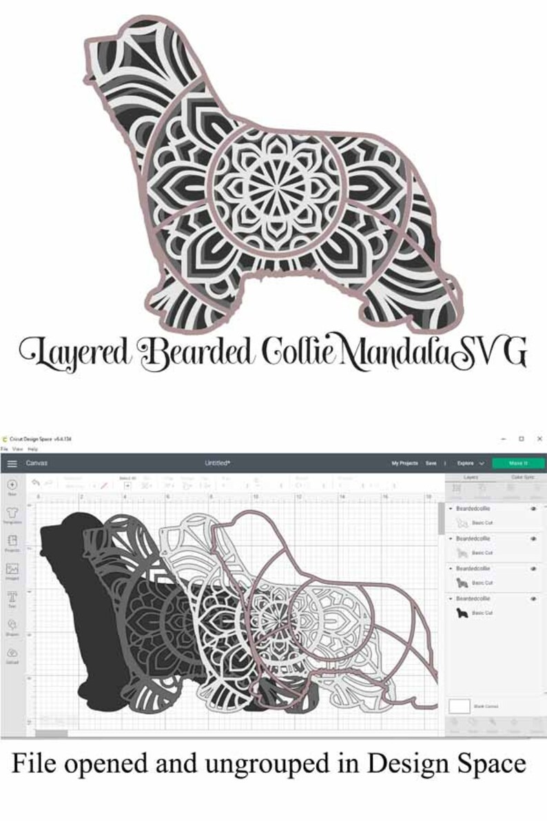Bearded Collie Svg File 4 Layers Dog Breed Svg Layered Mandala Cut File Clip Art Art Collectibles Mukena Id