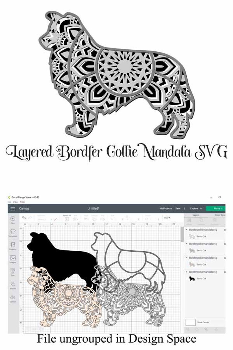 Download Clip Art Border Collie Svg File 4 Layers Dog Breed Svg Layered Mandala Cut File Art Collectibles